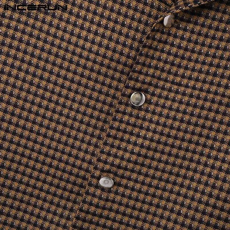 Pánske bundy 2024 s kockovanou klopou, dlhým rukávom a gombíkmi, módne ležérne pánske crop kabáty, jarné streetwear tenké bundy, veľkosť S-5XL, INCERUN