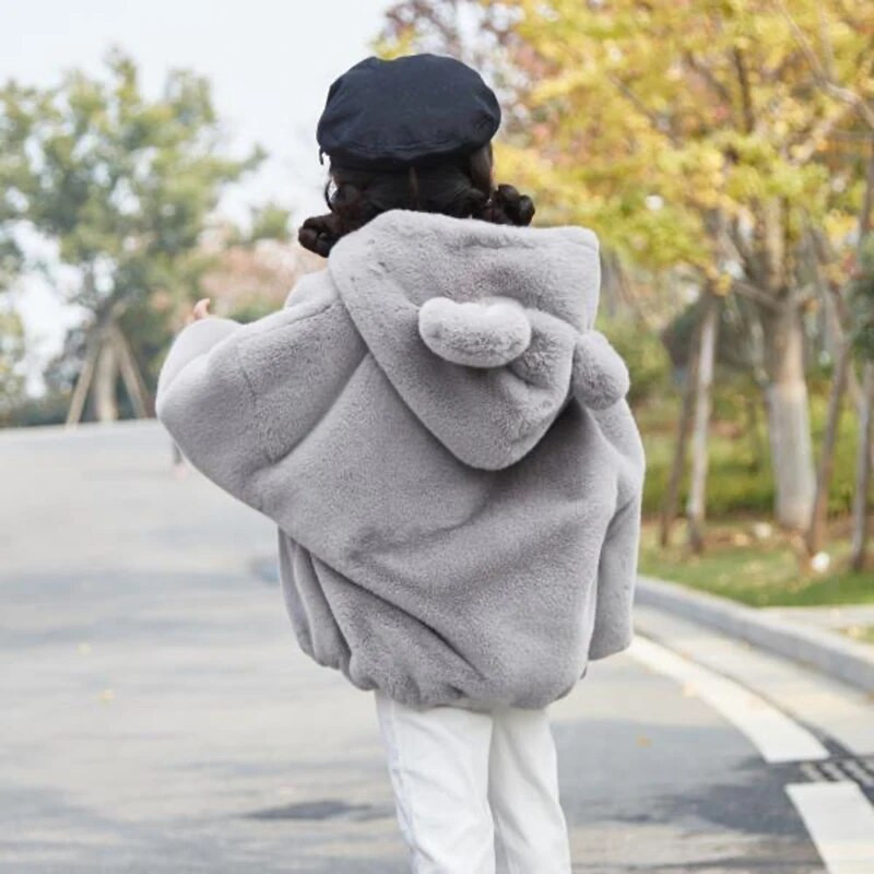 Armas karu plüüs beebipoiste jope uus sügistalvine soe kunstkarusnahast mantel Tüdrukutele kapuutsiga lumeülikond Laste ülerõivad riided 0-6a