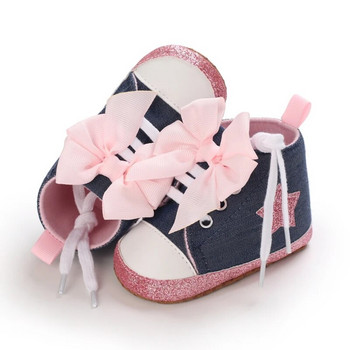 VALEN SINA 2021 Обувки за новородено момиче First Walker Baby Shoes Мека неплъзгаща се подметка Прекрасен лък Ежедневни платнени детски обувки