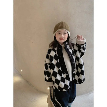 Пуховик Κορεατική έκδοση Χειμερινό παιδικό παλτό για κορίτσι βελούδινο μονόστομο καρό βαμβακερό παλτό αγόρι κασμίρ Βαμβακερό μπουφάν Παιδικά ρούχα