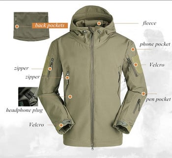 2023 Мъжко тактическо яке Туризъм Shark Skin Soft Shell Дрехи Windbreaker Flight Pilot Hood Military Fleece Field Jacket Pants