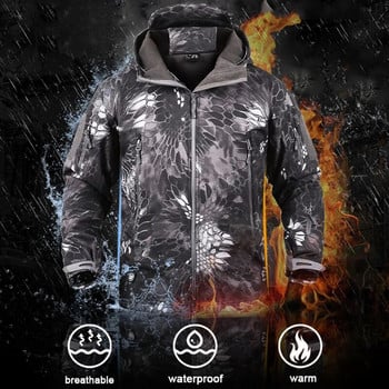 2023 Мъжко тактическо яке Туризъм Shark Skin Soft Shell Дрехи Windbreaker Flight Pilot Hood Military Fleece Field Jacket Pants