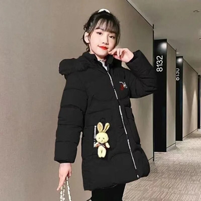 3-12T tüdrukute mantel, suur karusnahast krae kapuutsiga jakk vabaaja talvine paks soe puuvillane mantel Keskmise pikkusega sulejope Tüdrukute tepitud jakk