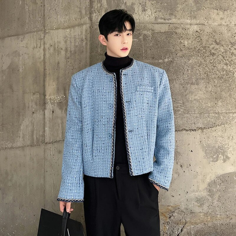 IEFB Jachete pentru bărbați Tendință, stil, personalitate, paiete, haină scurtă, stil coreean, îmbrăcăminte exterioară fără guler, toamna 2023, bărbat nou 9C2301