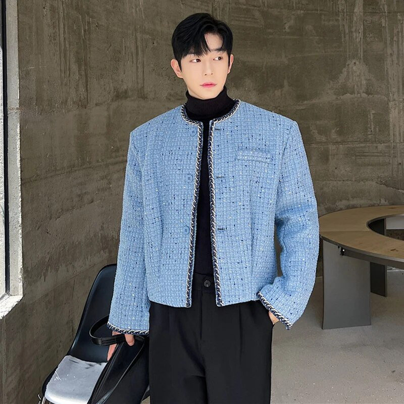 IEFB Jachete pentru bărbați Tendință, stil, personalitate, paiete, haină scurtă, stil coreean, îmbrăcăminte exterioară fără guler, toamna 2023, bărbat nou 9C2301