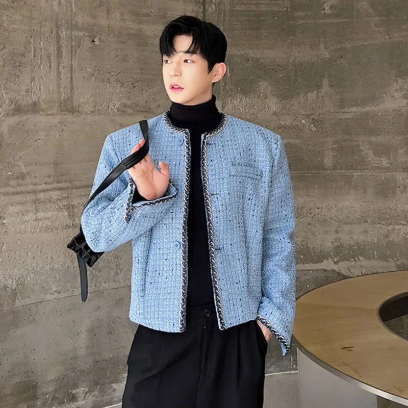 IEFB Jachete pentru bărbați Tendință, stil, personalitate, paiete, haină scurtă, stil coreean, îmbrăcăminte exterioară fără guler, toamna 2023, bărbat nou 9C2301