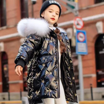 2024 г. Корейски есенно-зимни паркове за момичета Водоустойчиви лъскави топли дълги връхни дрехи за момичета Палто 5-14 години Детско яке за тийнейджърки