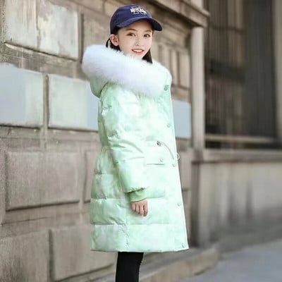 2024 Kórejské jesenné zimné dievčenské parky, nepremokavé lesklé teplé dlhé dievčenské vrchné oblečenie, kabát 5-14 rokov, detská bunda pre dospievajúce dievčatá