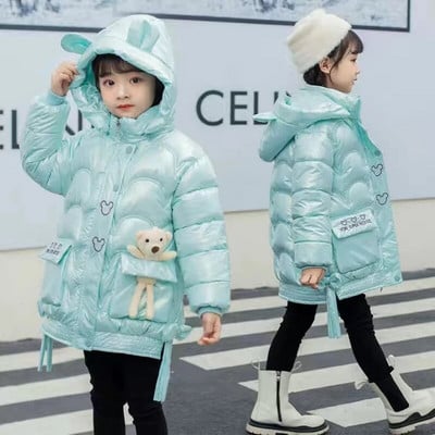 2024 Kórejské jesenné zimné dievčenské parky, nepremokavé lesklé teplé dlhé dievčenské vrchné oblečenie, kabát 5-14 rokov, detská bunda pre dospievajúce dievčatá
