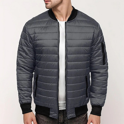 Meeste polsterdatud jakid Talvine Täistõmblukuga Outwear Casual Tuulekindel soe mantel