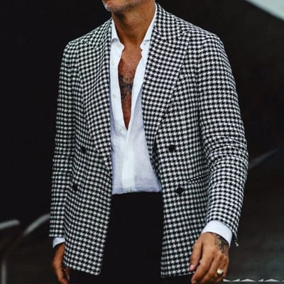 Houndstooth καρό κοστούμι ανδρικό σακάκι Casual Blazer Slim διπλό στήθος Όμορφο ανδρικό επαγγελματικό μπλέιζερ ανδρικό παλτό γαμπρού