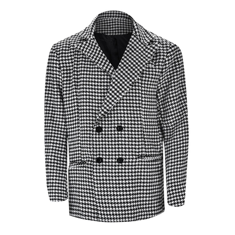 Pánske sako s kockovaným vzorom, ležérne sako, štíhle dvojradové sako, pekný mužský biznis módny sako, mužský ženíchov kabát