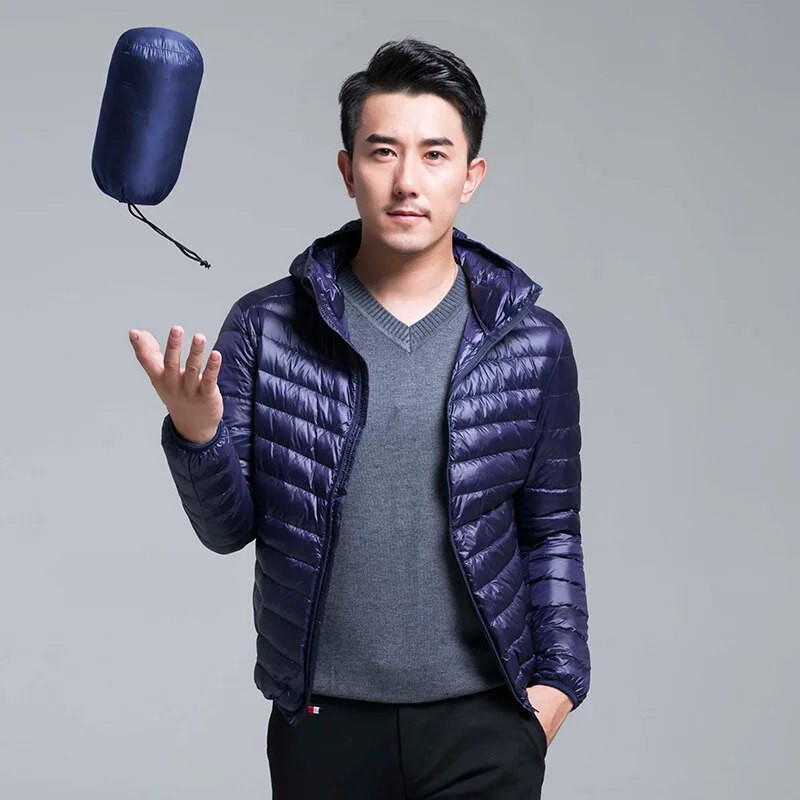 Meeste kogu hooaja ülikerge kokkupandav sulejope Suures suuruses veekindel tuulekindel hingav jope Meeste kapuutsiga jope