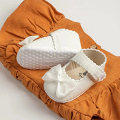 Meckior Klasické dievčenské detské topánky z umelej kože s mašľou, princeznovské, ploché, protišmykové, bavlnené, na chôdzu, pre novorodencov, do postieľky, 0-18 mesiacov