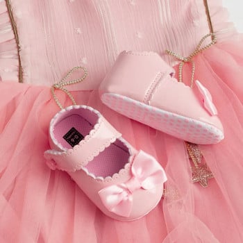 Meckior Classic PU кожени бебешки обувки за момичета Bowknot Princess плоски нехлъзгащи се памучни долнища Прохождащи обувки за новородено креватче 0-18M