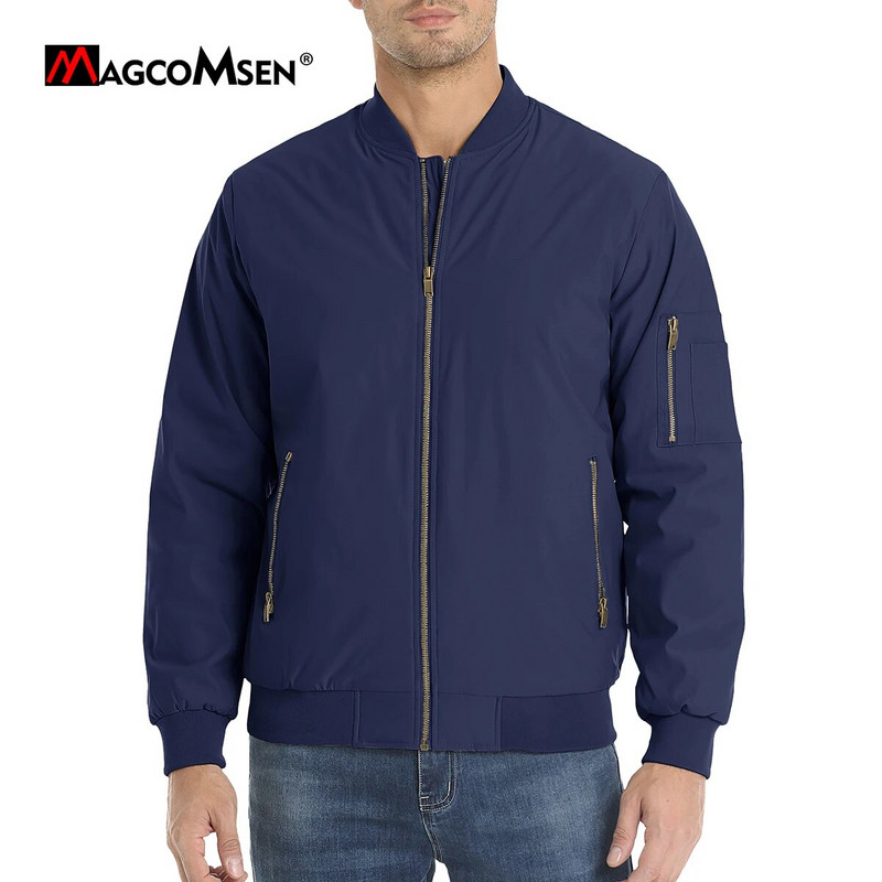 Pánska bomber bunda MAGCOMSEN, jarná/jesenná, teplá, zipsová, prešívaná, vetruodolná, hrubá bunda, pilotná, vrchné oblečenie, streetwear