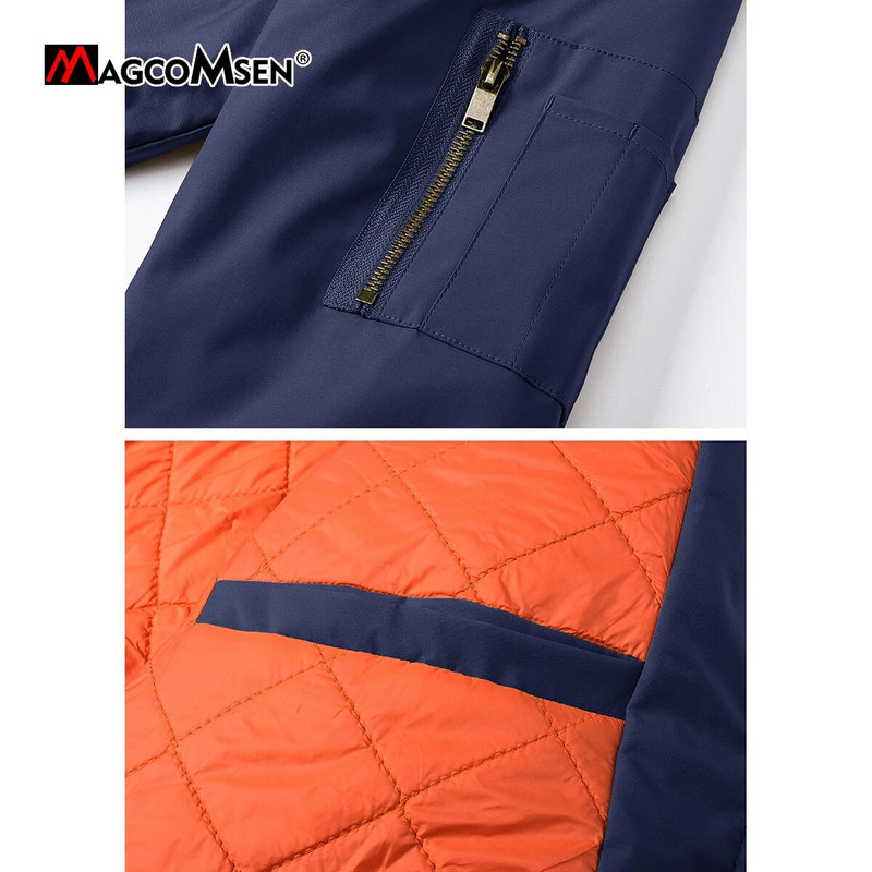 Pánska bomber bunda MAGCOMSEN, jarná/jesenná, teplá, zipsová, prešívaná, vetruodolná, hrubá bunda, pilotná, vrchné oblečenie, streetwear