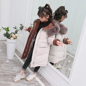 Χειμερινό πουπουλένιο βαμβακερό μπουφάν Μόδα για κορίτσια παιδικά ρούχα Γούνινο γιακά με κουκούλα μακριά παλτό Παιδικά ρούχα Ζεστά χοντρά ρούχα Parka