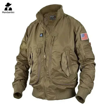 Мъжки тактически военни якета Big Pocket Pilot Baseball Air Force Coat ArmyGreen Bomber Jacket-Stand Jacket Motorcycle Outwear