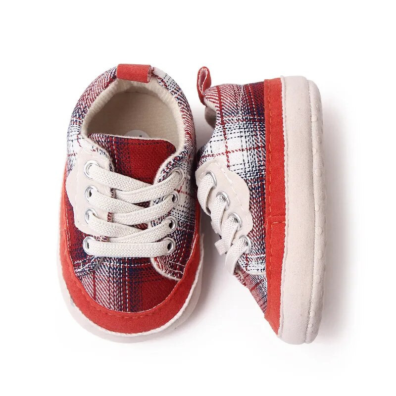 Plátenné kockované topánky pre novorodencov, chlapčenské topánky s mäkkou podrážkou, topánky do kočíka, jarné a jesenné topánky pre bábätká, ležérne tenisky