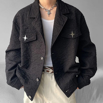 Мъжко яке Harajuku Loose Metal Decorated Y2k Short Jacket Jesen Winter Genderless Retro Casual Trendy Street Texture Jacket Unisex