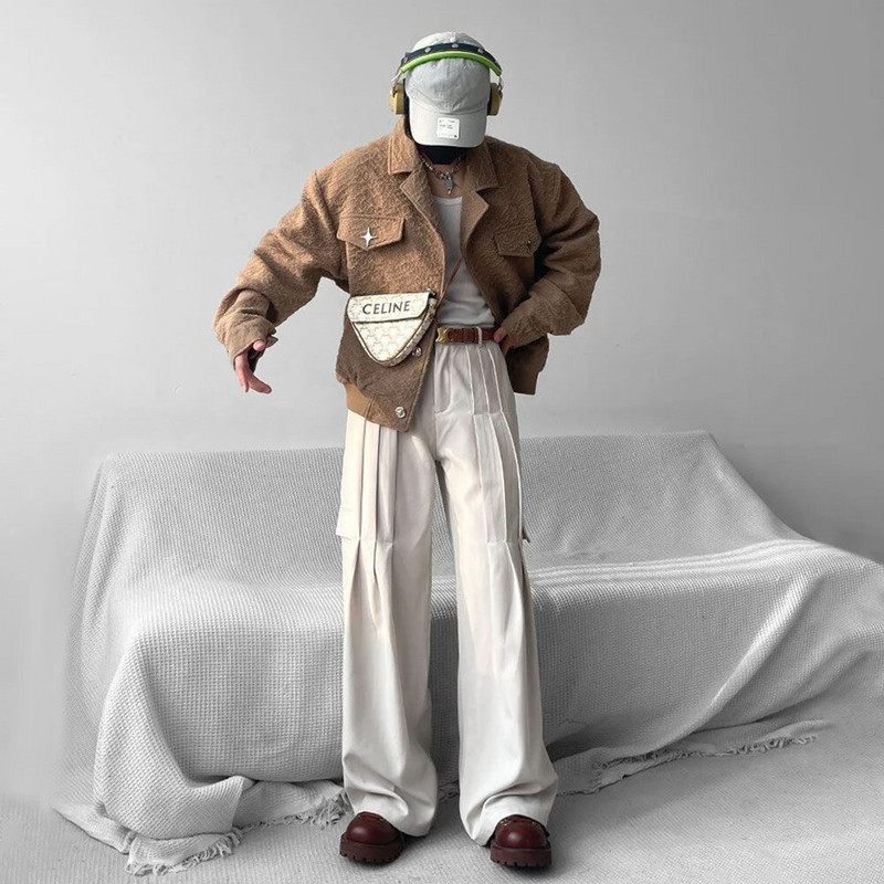 Pánska Harajuku voľná kovová zdobená krátka bunda Y2k, jeseň/zima, bez pohlavia, retro ležérna módna pouličná textúrovaná bunda, unisex