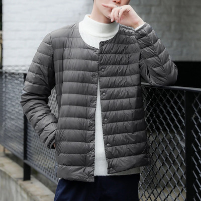 Muška jakna s okruglim izrezom koja se može pakirati, ultra lagana, kratka jakna s donje strane, radna muška jakna