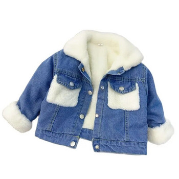 2021 Момчета Момичета Зима Дебело топло дънково палто Детски кадифени кожени якета Връхни дрехи Есен Зима Детско ветроустойчиво палто