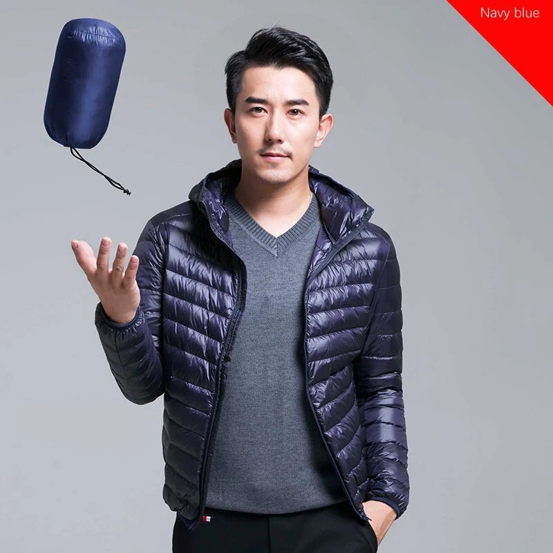 Pánska krátka páperová bunda s kapucňou, nový štýl 2024, ultratenká teplá bunda na jeseň a zimu, ultraľahká páperová bunda na celé roky