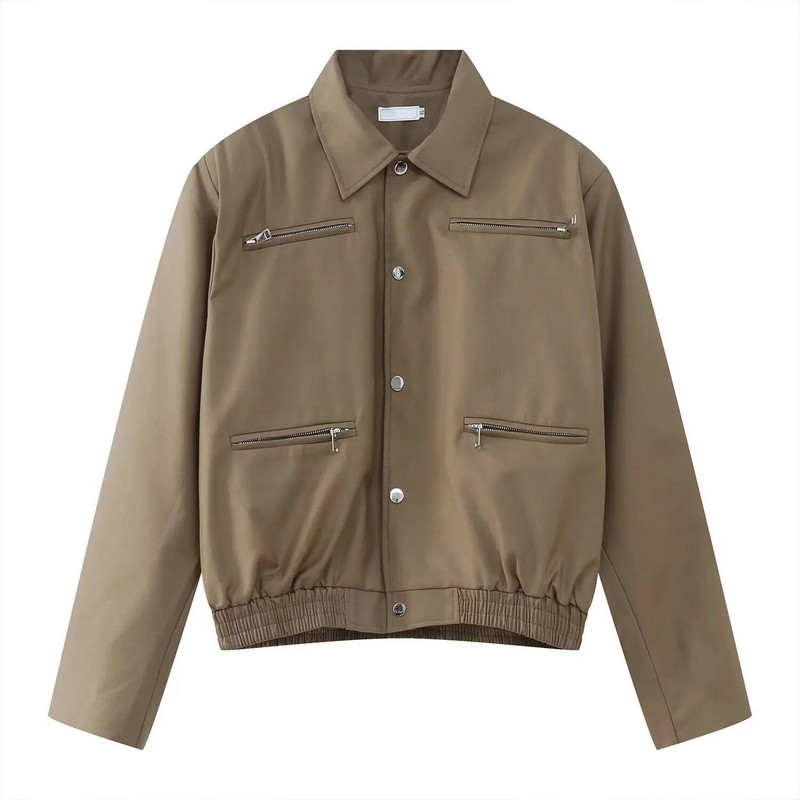 Korea Fashion Lapel Bomber jope meestele Tõmblukuga tasku Disain üherealine Varsity lühikesed jakid Vintage vabaaja mantel