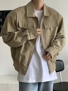 Kórejská módna luxusná bunda pre mužov, americká niša, krátka baseballová bunda s chráničmi ramien, nadrozmerná pracovná bomber bunda pre mužov