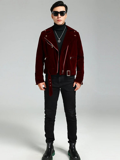 Mauroicardi kevadsügis jahe ilus lühike Burgundia must sametine moto- ja bikerjakk Meeste pikkade varrukatega luksuslikud disainerrõivad