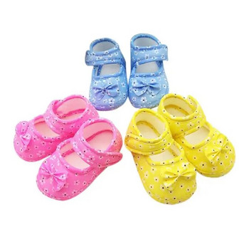 Детски бебешки платнени обувки с щампа с панделка Меки противоплъзгащи обувки за креватче с панделка 0-18 месеца Обувки за бебета за момичета Бебешки обувки за първи път