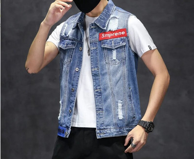 Meeste brändi teksajakk Hip Hop tänavarõivad Punk Mootorratas Ripped Print Cowboy Outwear Kvaliteetne Casual Hole Meeste Teksad Mantel