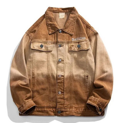 Jachetă de blugi retro americană pentru bărbați, primăvară, cu litere lejer, broderie, haină motocicletă, unisex, stradă, ocazional, pentru baseball.