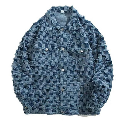 Jachetă de blugi retro americană pentru bărbați, primăvară, cu litere lejer, broderie, haină motocicletă, unisex, stradă, ocazional, pentru baseball.