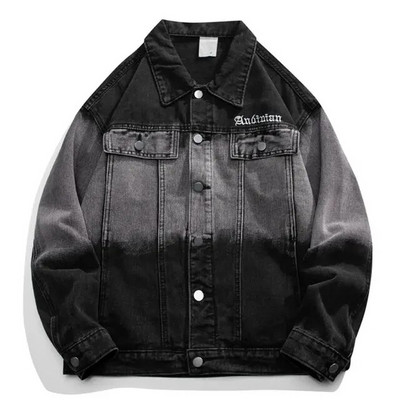 Jachetă de blugi retro americană pentru bărbați, primăvară, cu litere lejer, broderie, haină motocicletă, unisex, stradă, ocazional, pentru baseball.