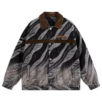 Jachetă de blugi retro americană pentru bărbați, primăvară, cu litere lejer, broderie, haină motocicletă, unisex, stradă, ocazional, pentru baseball.