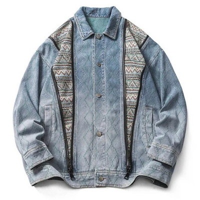 Jachetă de blugi retro americană pentru bărbați, primăvară, cu litere lejer, broderie, haină motocicletă, unisex, stradă, ocazional, pentru baseball.