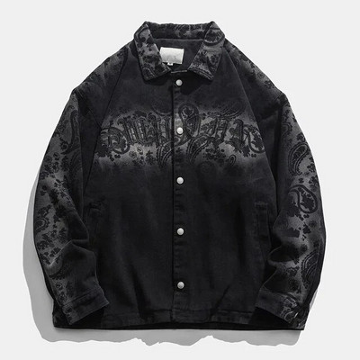 Jachetă de blugi retro americană pentru bărbați, primăvară, cu litere lejer, broderie, haină motocicletă, unisex, stradă, ocazional, pentru baseball.