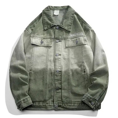Jachetă de blugi retro americană pentru bărbați, primăvară, cu litere lejer, broderie, haină motocicletă, unisex, stradă, ocazional, pentru baseball.