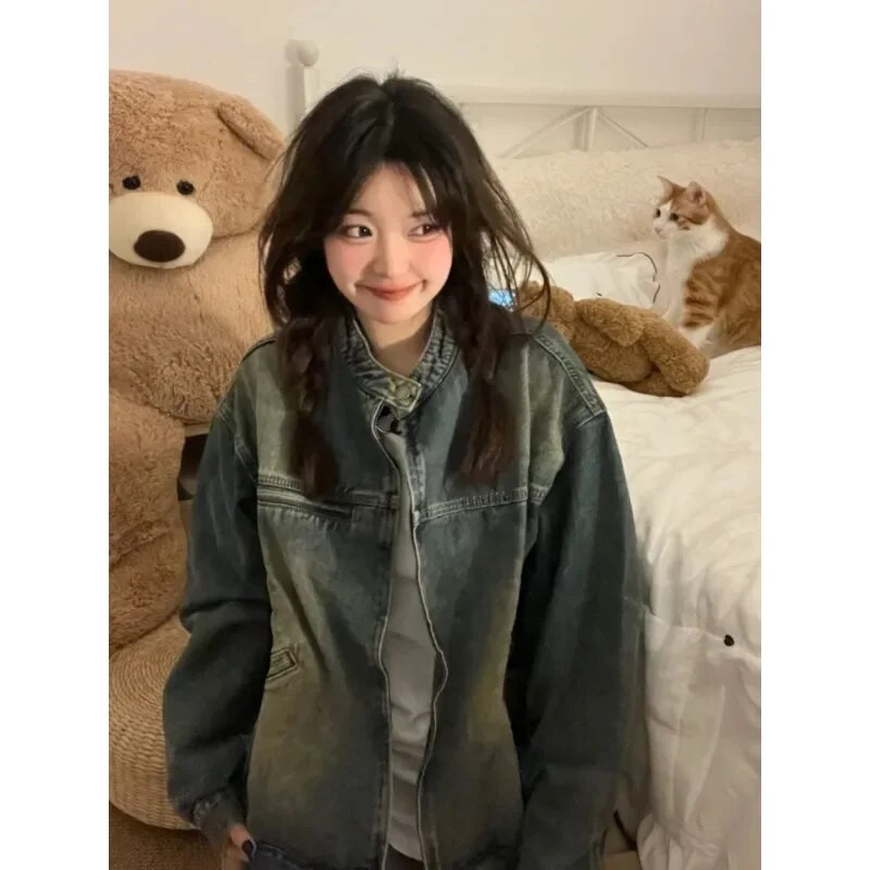 Ameerika mootorrattaga pestud teksajakk meeste naiste retro tõmblukuga disainiga gradient pesapallijoped Unisex aluskraega kaubamantel