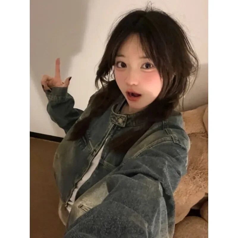 Ameerika mootorrattaga pestud teksajakk meeste naiste retro tõmblukuga disainiga gradient pesapallijoped Unisex aluskraega kaubamantel