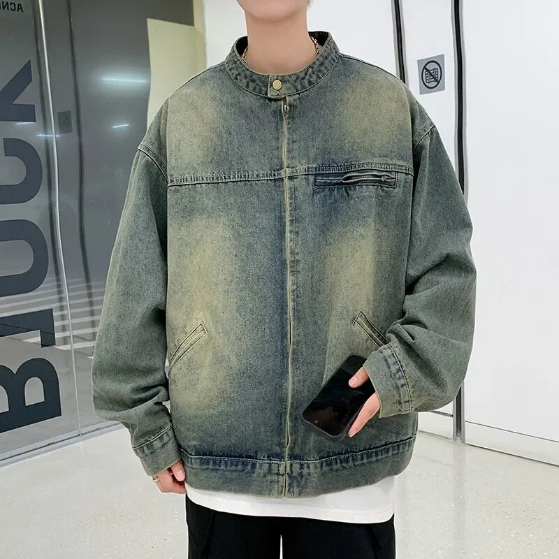 Ameerika mootorrattaga pestud teksajakk meeste naiste retro tõmblukuga disainiga gradient pesapallijoped Unisex aluskraega kaubamantel