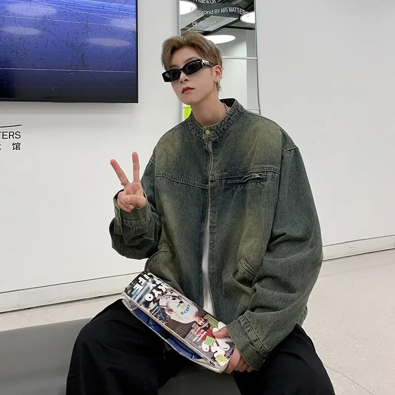 Ameerika mootorrattaga pestud teksajakk meeste naiste retro tõmblukuga disainiga gradient pesapallijoped Unisex aluskraega kaubamantel