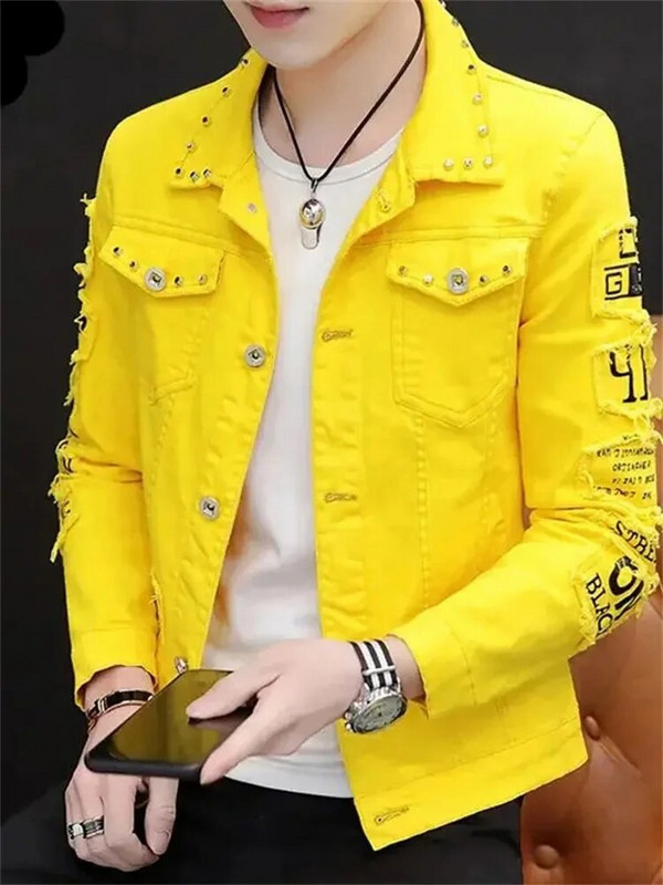 Módne pánske džínsové bundy na jar a jeseň, personalizovaný dizajn, džínsové kabáty, pánsky slim strih, jednofarebný, pekný, všestranný