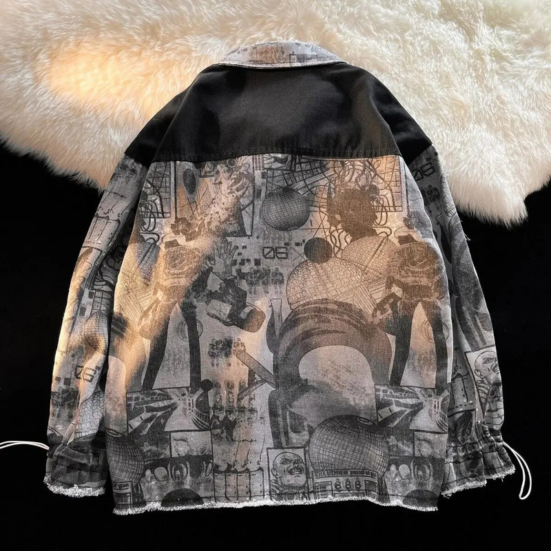 Funkčná vetrovka Tooling pre mužov na jar a jeseň, trendy drsný, pekný japonský trendy značkový džínsový kabát