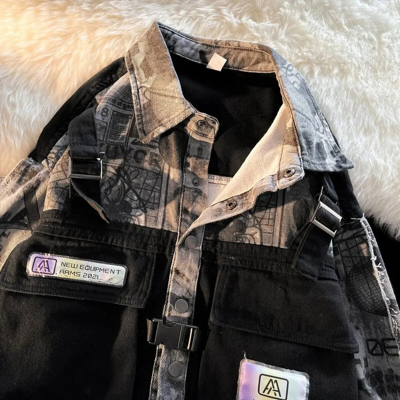 Funkčná vetrovka Tooling pre mužov na jar a jeseň, trendy drsný, pekný japonský trendy značkový džínsový kabát