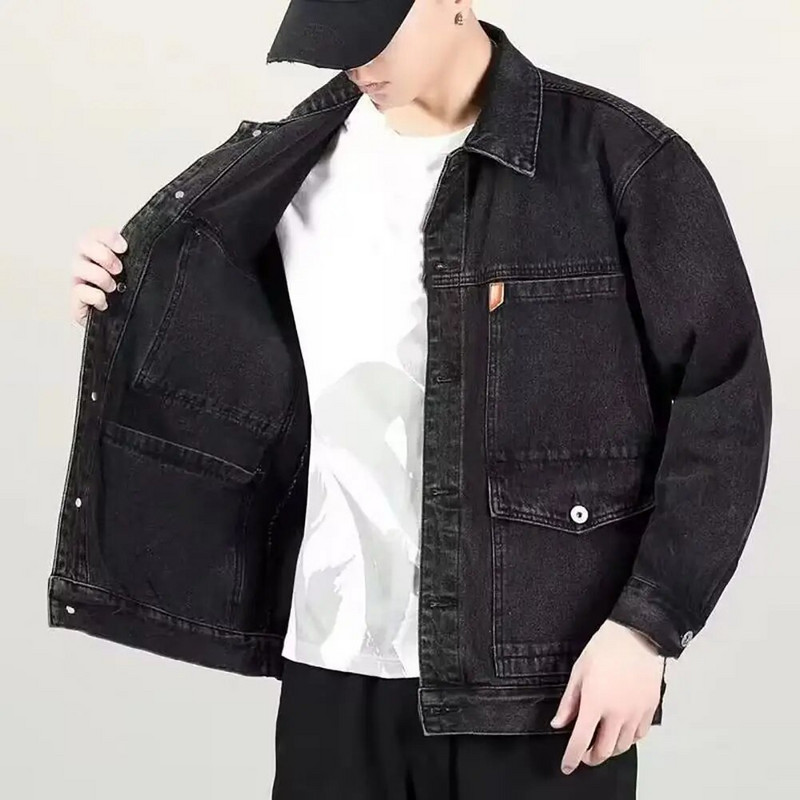 Trendová jarná bunda s gombíkmi, jesenná bunda s dlhým rukávom, čisto farebná jesenná džínsová bunda, termálna