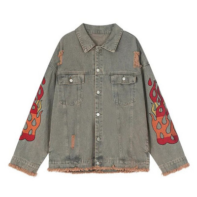 Αμερικάνικο vintage τζιν μπουφάν για άνδρες Ανοιξιάτικη βαριά βιομηχανία Loose Letter Κέντημα Παλτό Unisex Varsity Casual Outwear Baseball